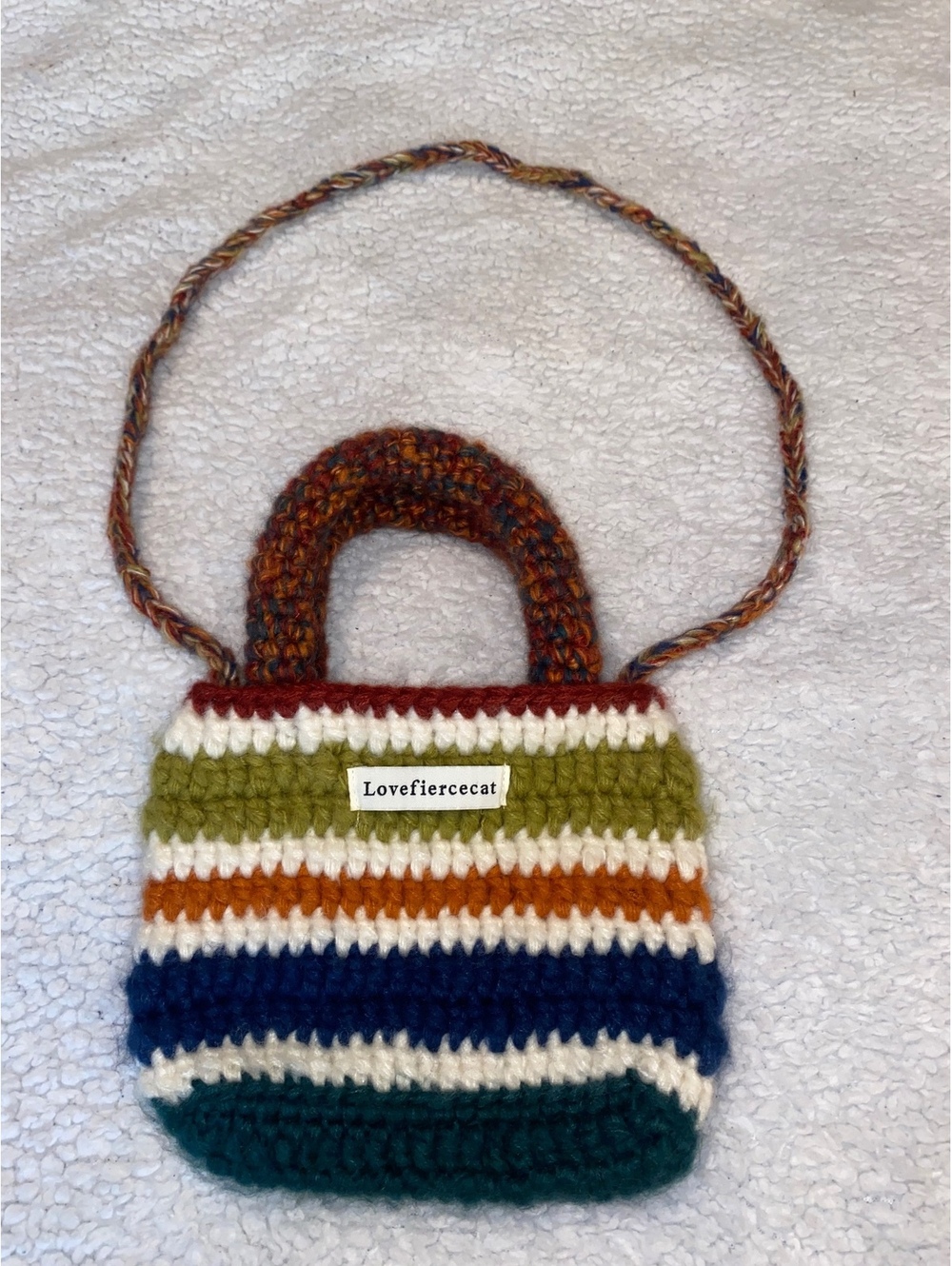 Lovefiercecat Crochet Knit Mini Crossbody Bag Multicolor Striped Boho Purse